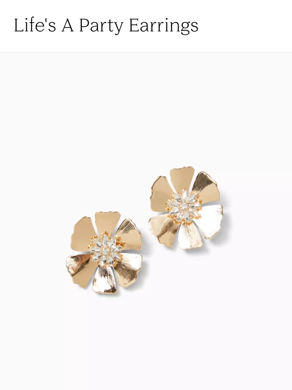 Lilly Pulitzer life’s a party Gold Floral Crystal Center Stud Earrings New